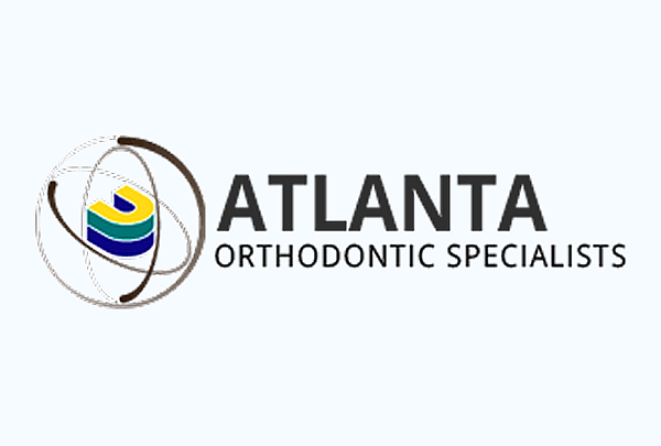 Atlanta Orthodontic Specialists logo with abstract swirling lines in brown, blue, green and yellow
